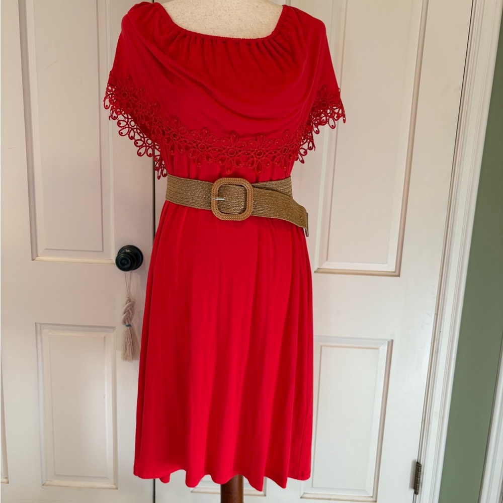 Chico's Red Off-Shoulder Midi Dress